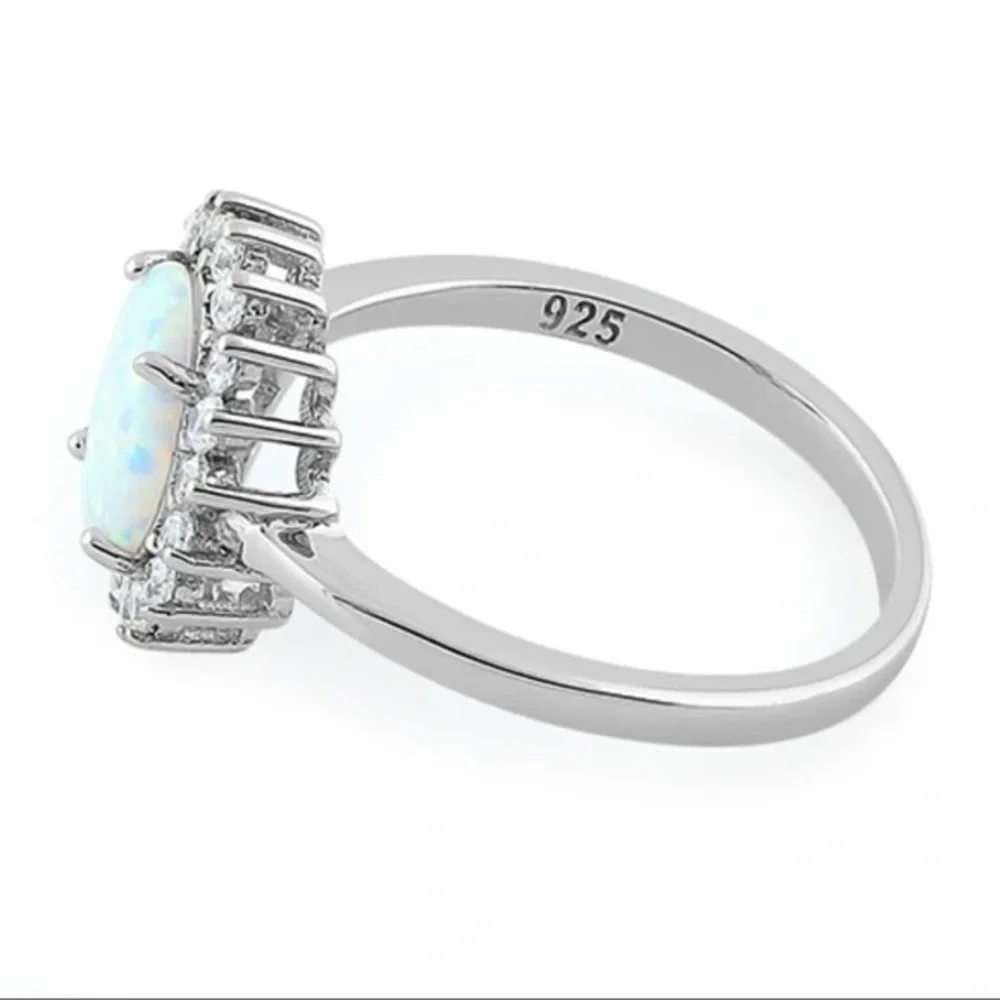 925 Sterling Silver Oval White Lab Opal CZ Ring